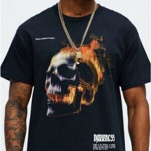 Darkness Flaming Skull Black Short Sleeve Tee Shirt #8